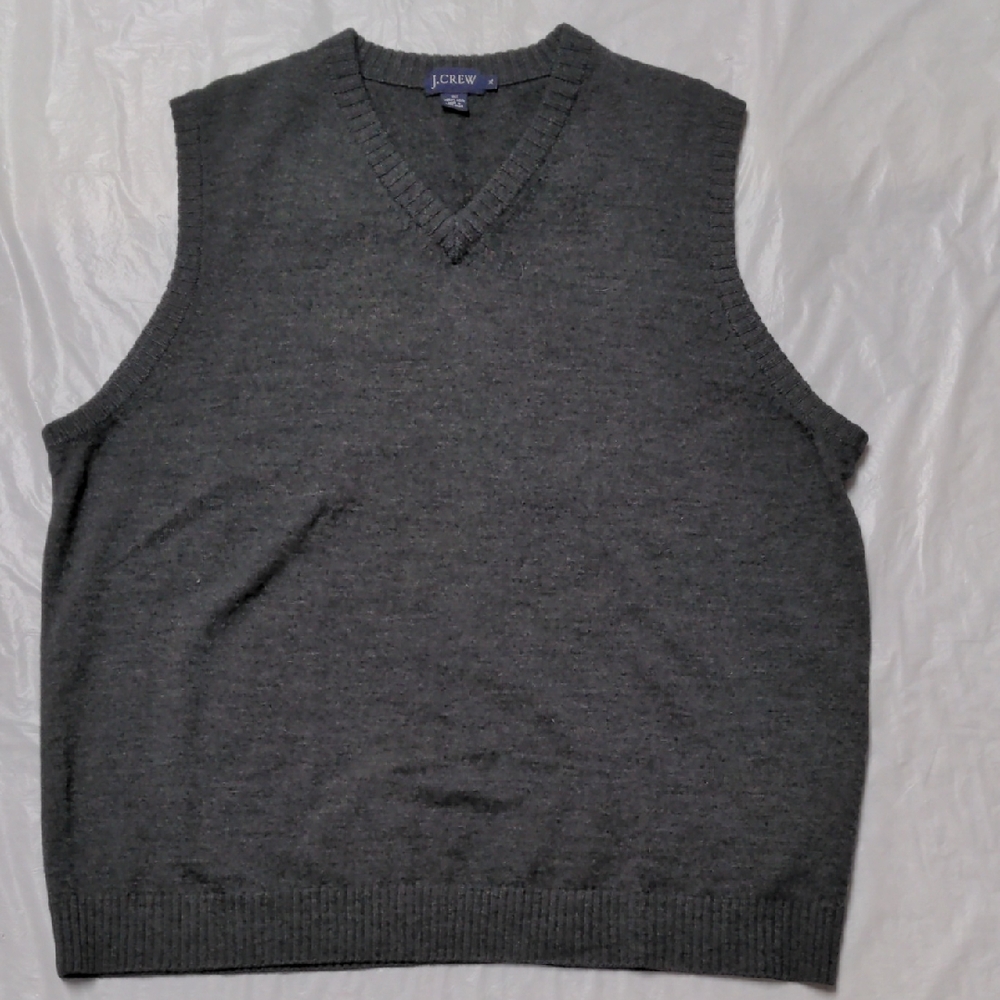 J Crew Vintage 90s 100% Marino Wool Dark Grey Sweater Vest Size XL